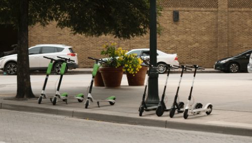 line of e-scooters