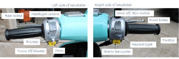 left and right handle bar of scooter with each element defined