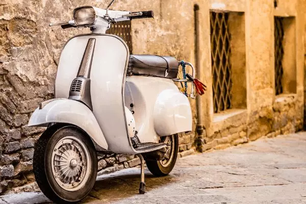 Vintage white Vespa motor scooter