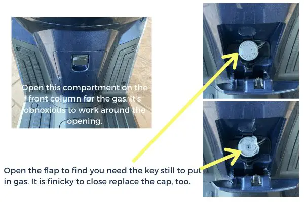 Annoying compartment for gas on the Kymco Like 150i scooter.