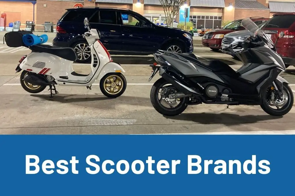 best scooter brands text with 2 scooters in a parking lot