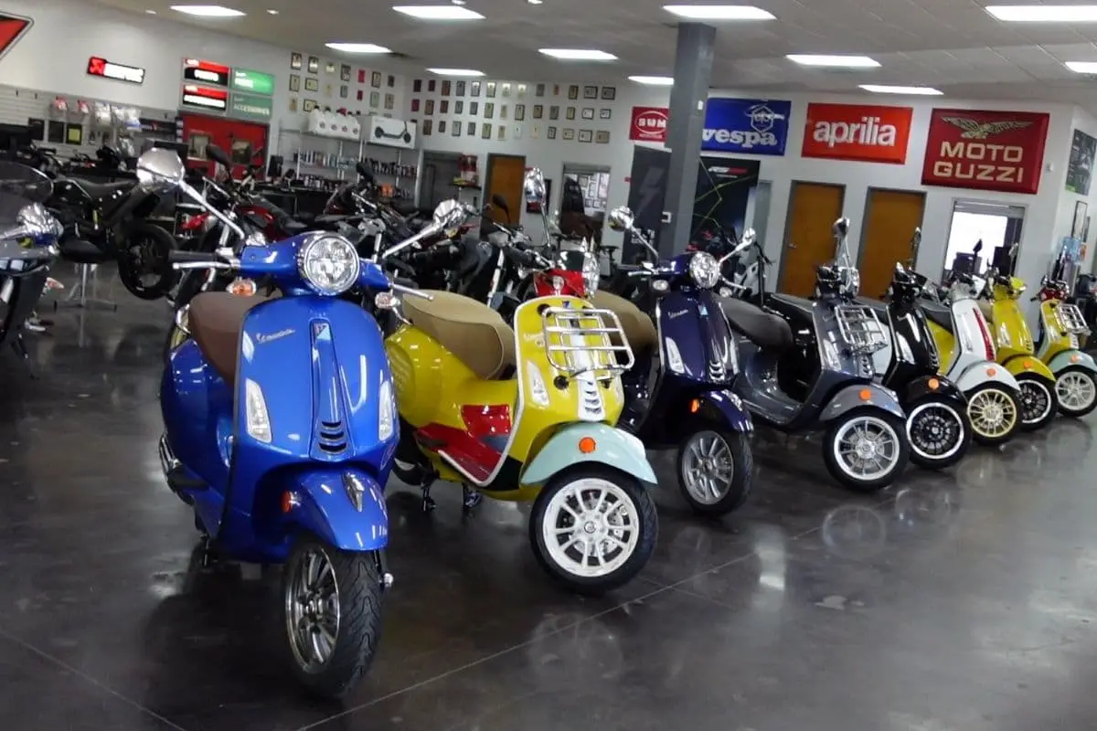 new Vespa small frame models at a Vespa dealer