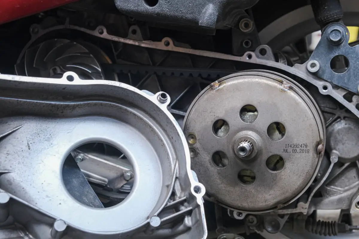 inside of the housing of an automatic cvt transmission on a scooter