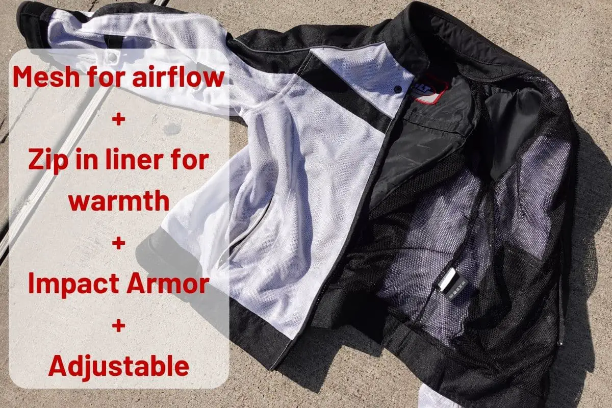 white mesh motorcycle jacket with features called out