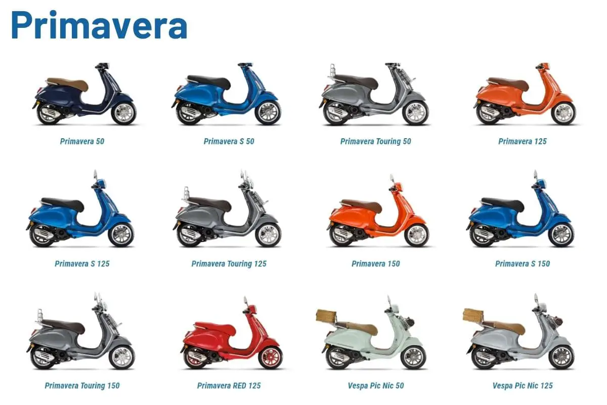 line-up of Vespa Primavera models