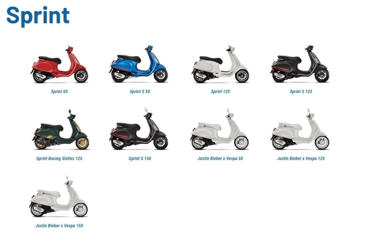 2022 line-up of Vespa Sprint models